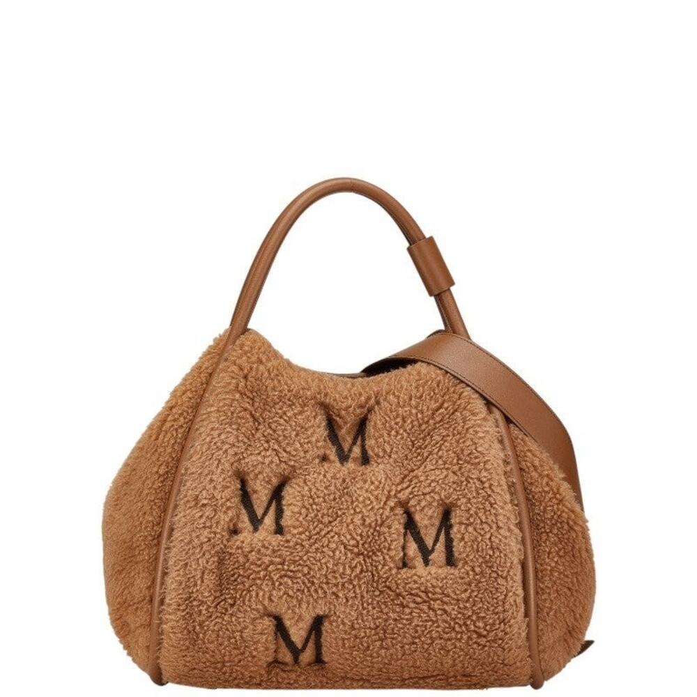 Max Mara Teddy Bear Shopping Bag Fur Leather Handbag Brown